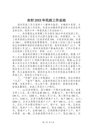 农村20XX年民政工作总结