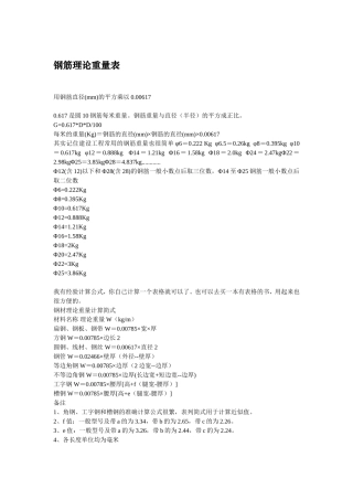 钢筋单位重量表