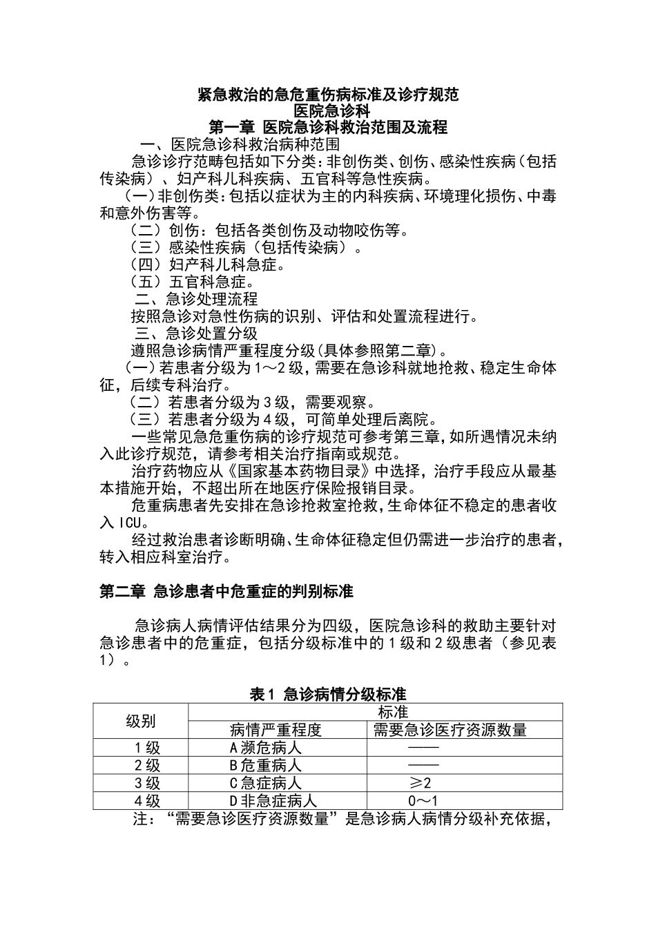 急诊科紧急救治的急危重伤病标准及诊疗规范_第1页