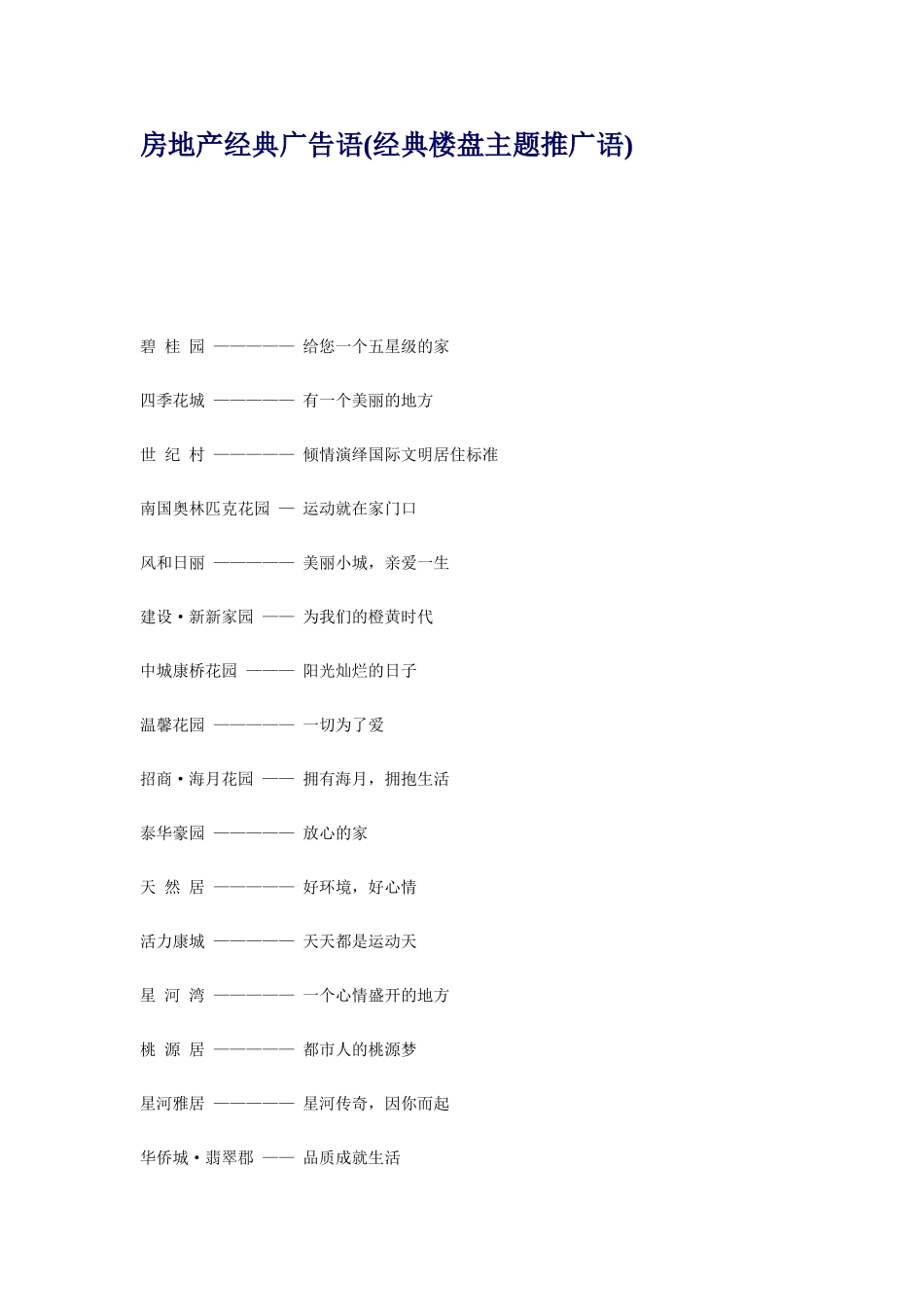 房地产经典广告语(经典楼盘主题推广语)_第1页