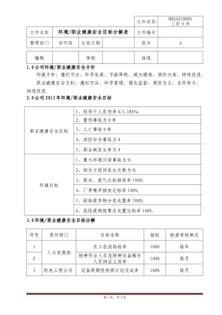 环境职业健康安全目标分解