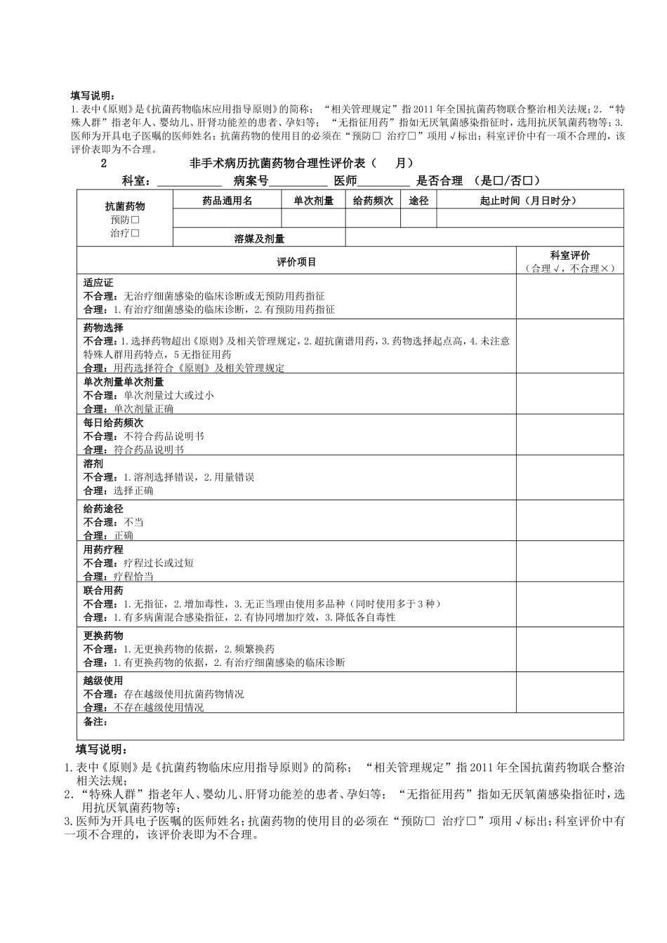 手术病历抗菌药物合理性评价表_第2页