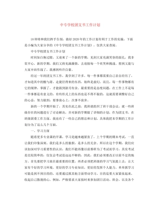 中专学校团支书工作计划2