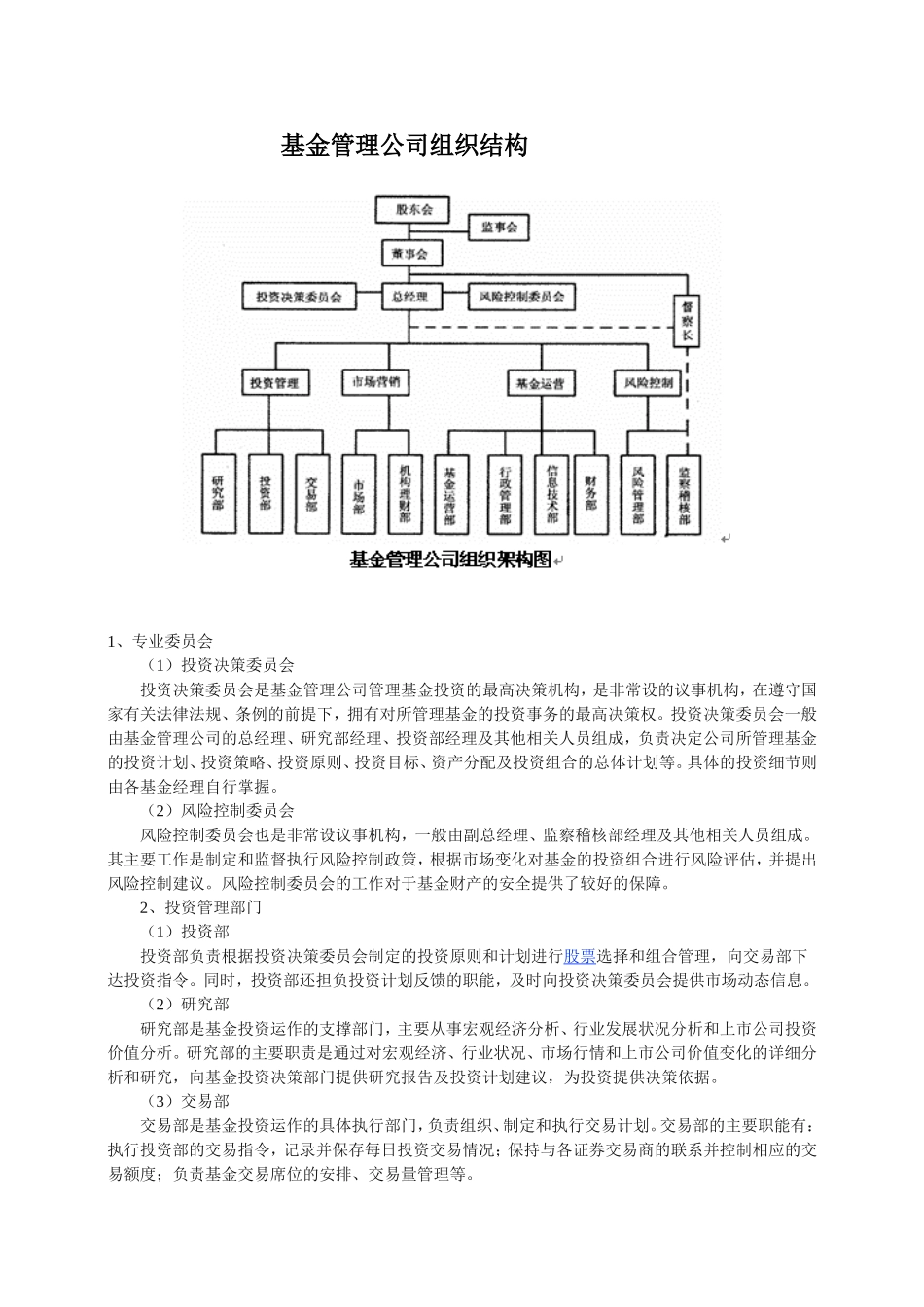基金管理公司组织结构(部门协作)_第1页