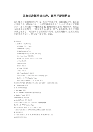 国标自攻螺丝详细尺寸表