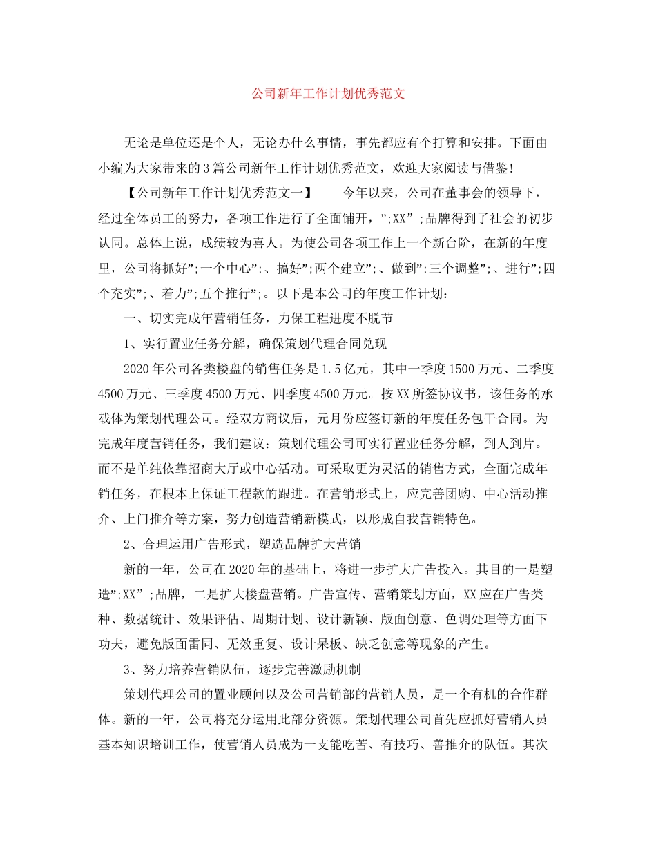 公司新年工作计划优秀范文_第1页