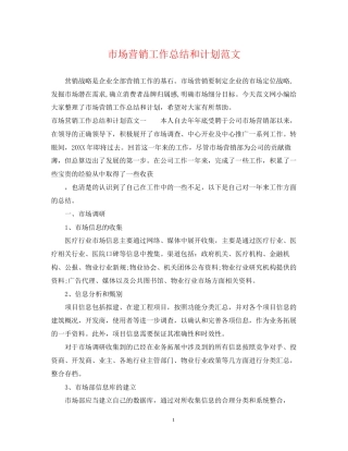 市场营销工作总结和计划范文