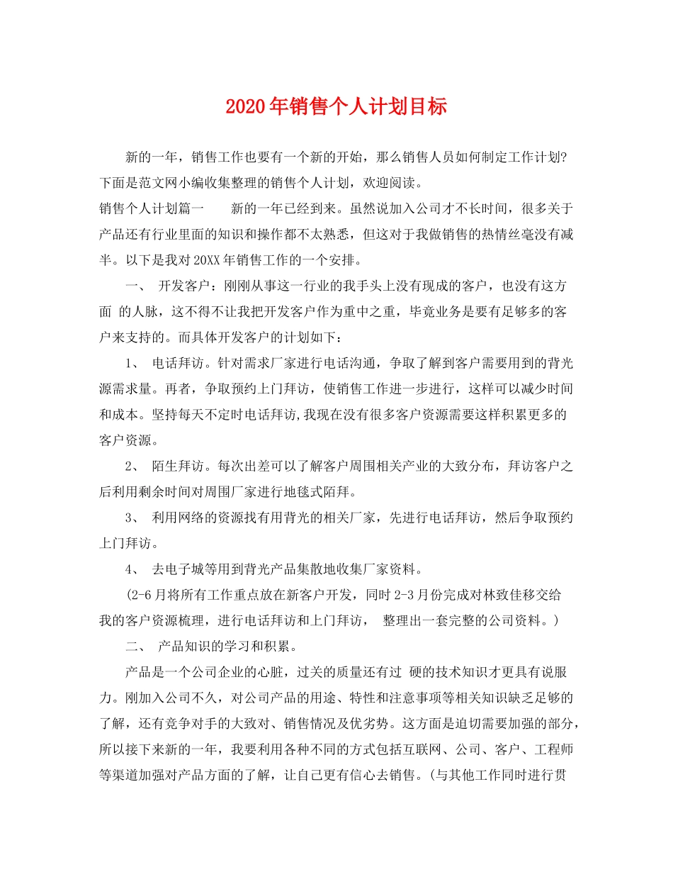 2020年销售个人计划目标_第1页
