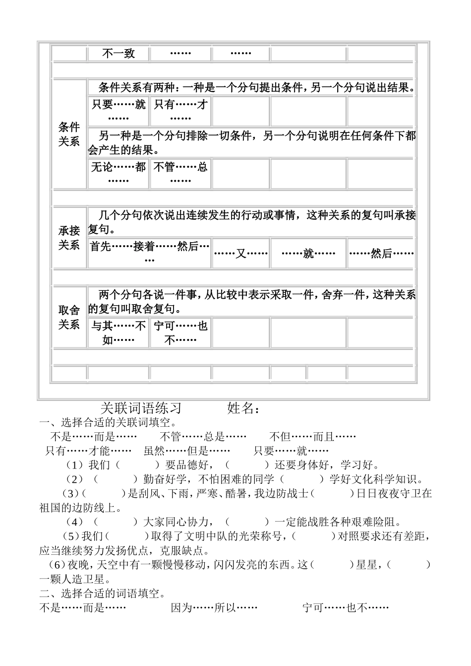 常用关联词语表及练习答案_第2页