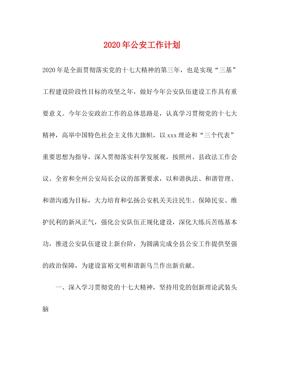 2020年公安工作计划1)_第1页