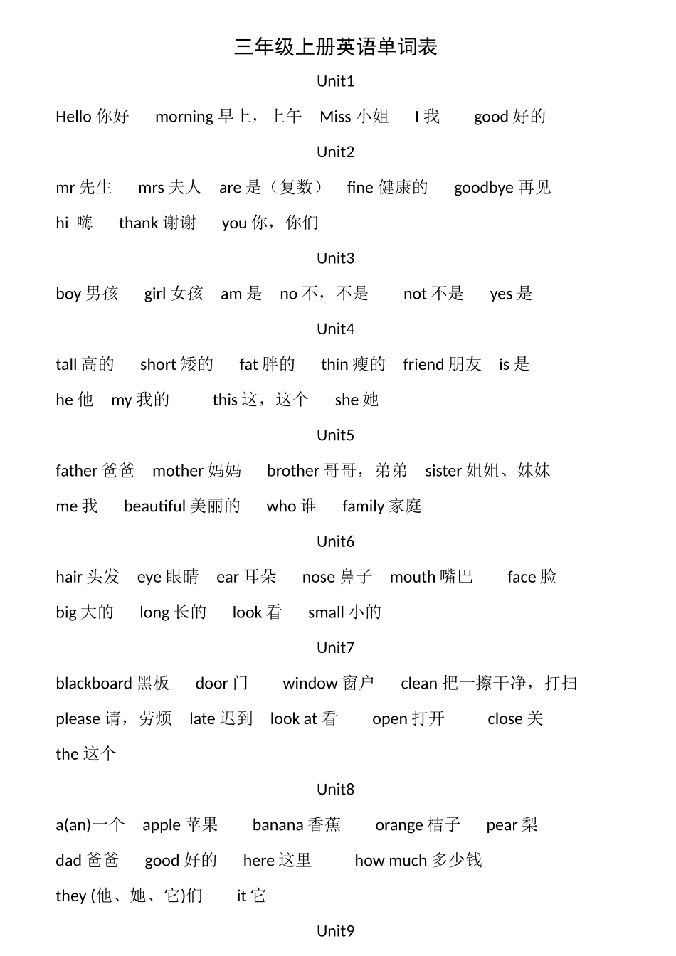 三年级上册英语单词表_第1页