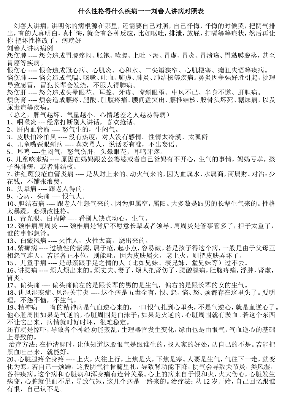 什么性格得什么疾病一一刘善人讲病对照表_第1页