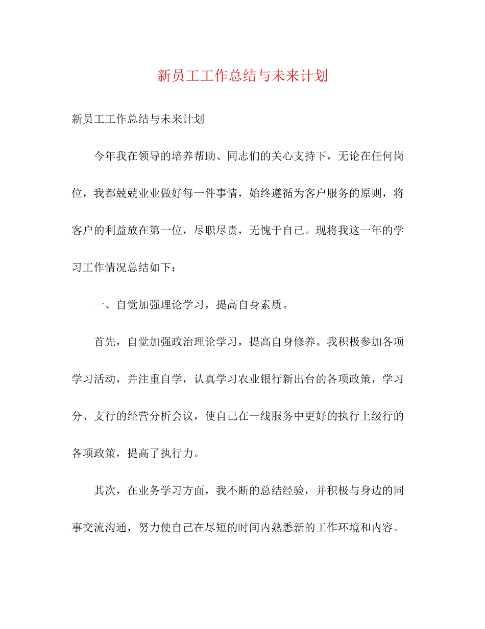 新员工工作总结与未来计划_第1页