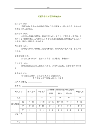 无领导小组讨论面试评分表
