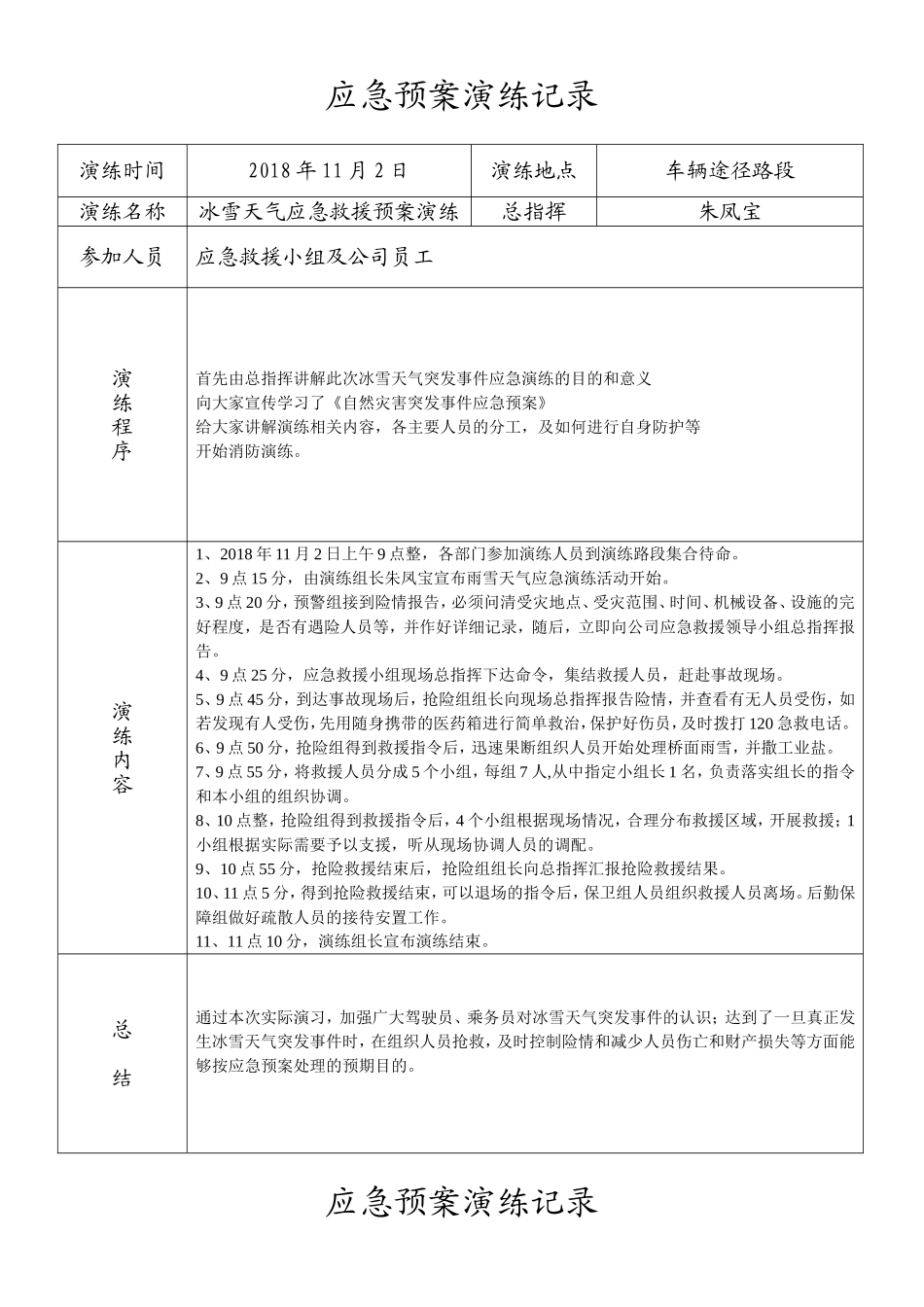 道路旅客运输企业2018年应急预案演练记录_第1页