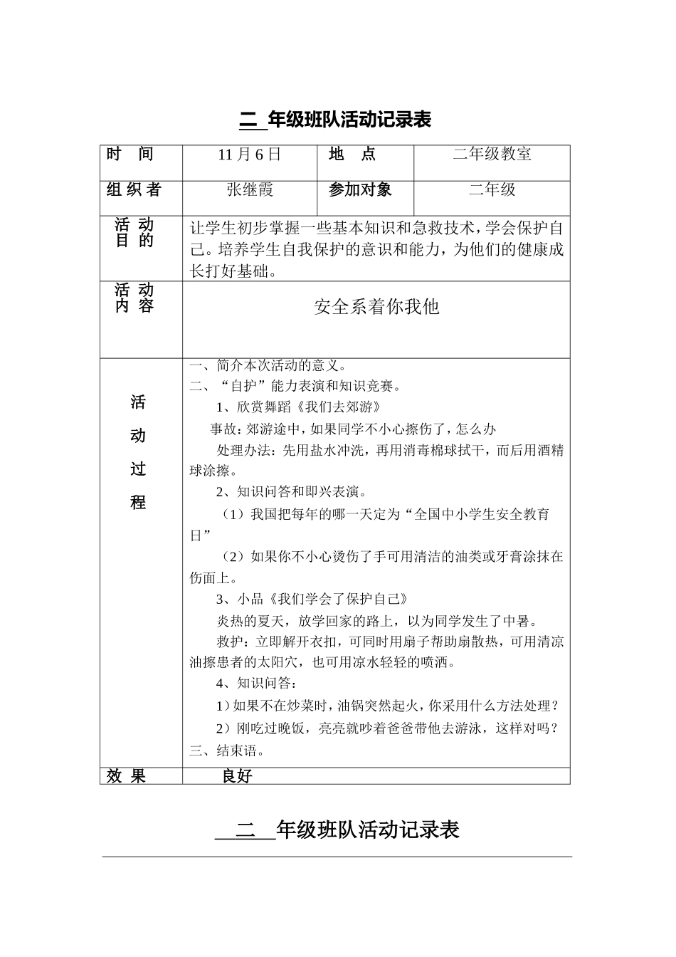 二年级班队活动记录表_第2页