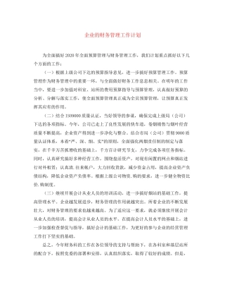 企业的财务管理工作计划