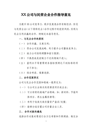 国企与民企合作指导意见