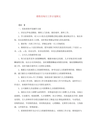 销售员每日工作计划例文