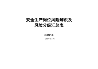 非煤矿山安全生产岗位风险辨识、风险等级汇总表