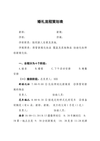 婚礼具体流程策划表