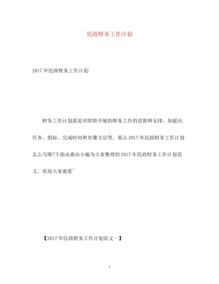 民政财务工作计划2)