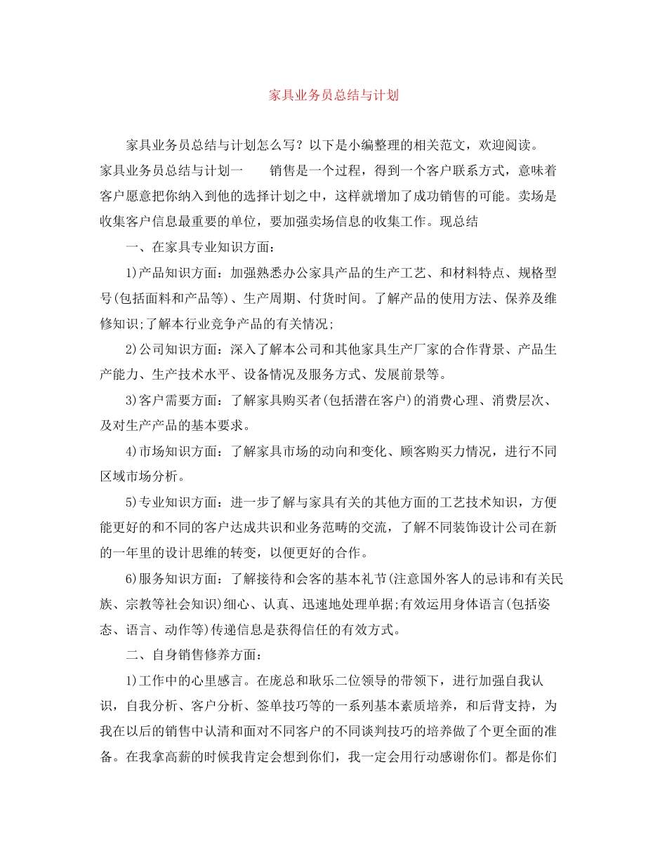 家具业务员总结与计划_第1页