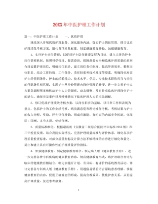 中医护理工作计划