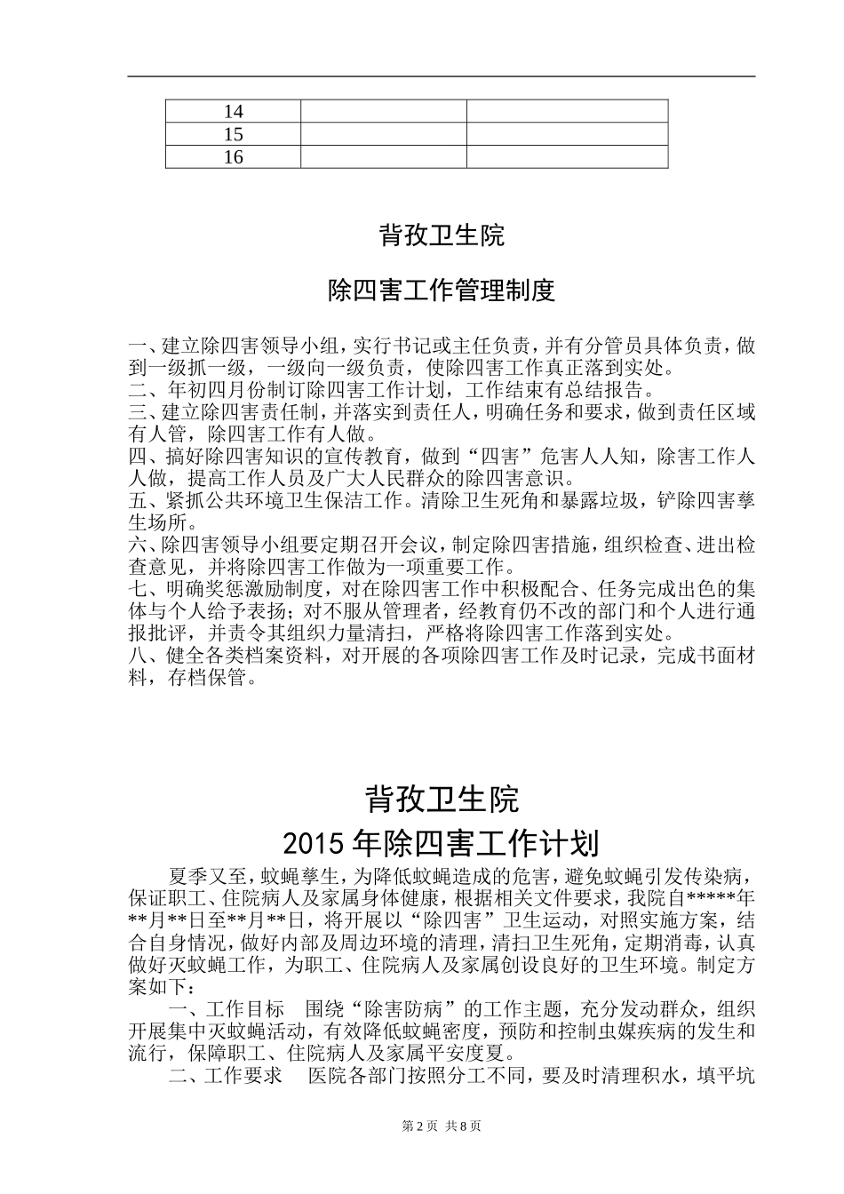 卫生院医院除四害工作计划及总结_第2页