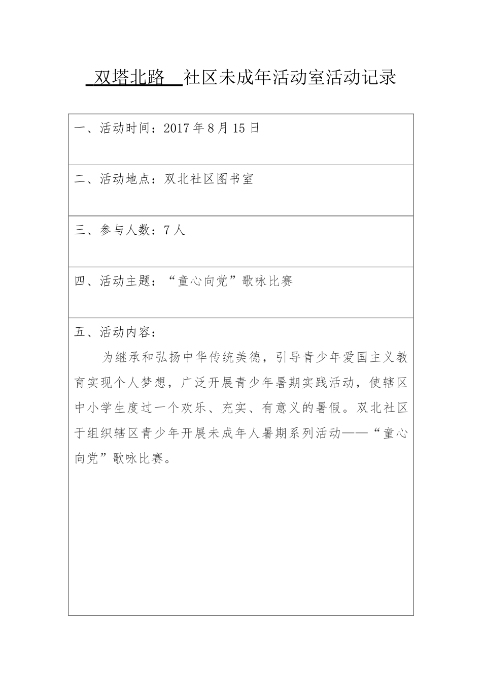 社区文化活动记录表2017年_第1页