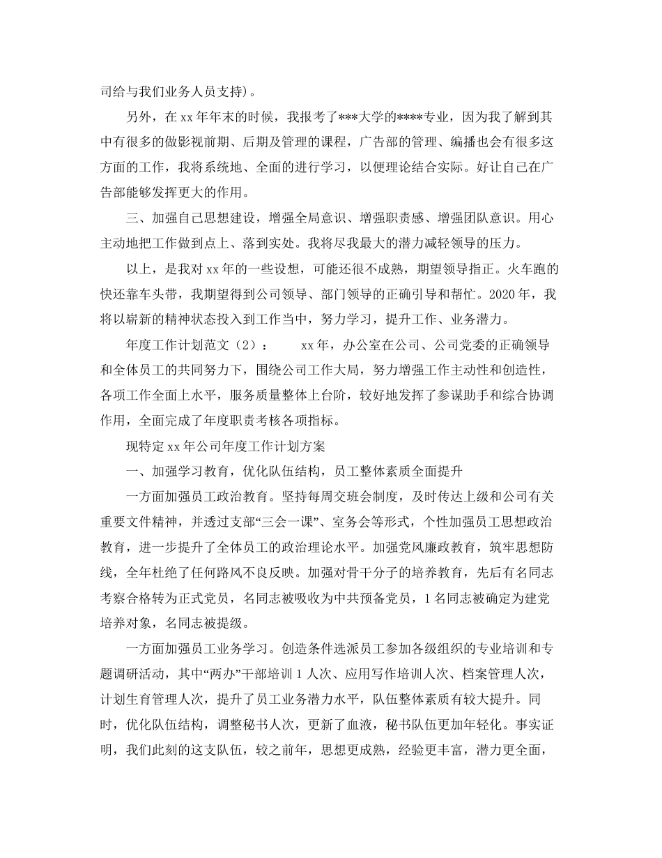 公司的工作计划安排范文_第2页