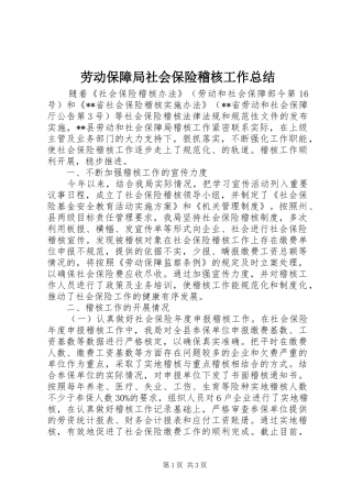 劳动保障局社会保险稽核工作总结 