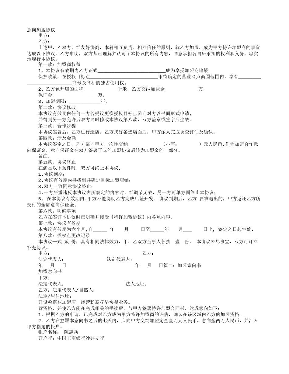 加盟意向协议书_第1页