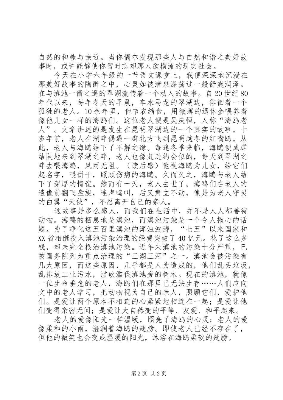 老人与海鸥读后心得_第2页