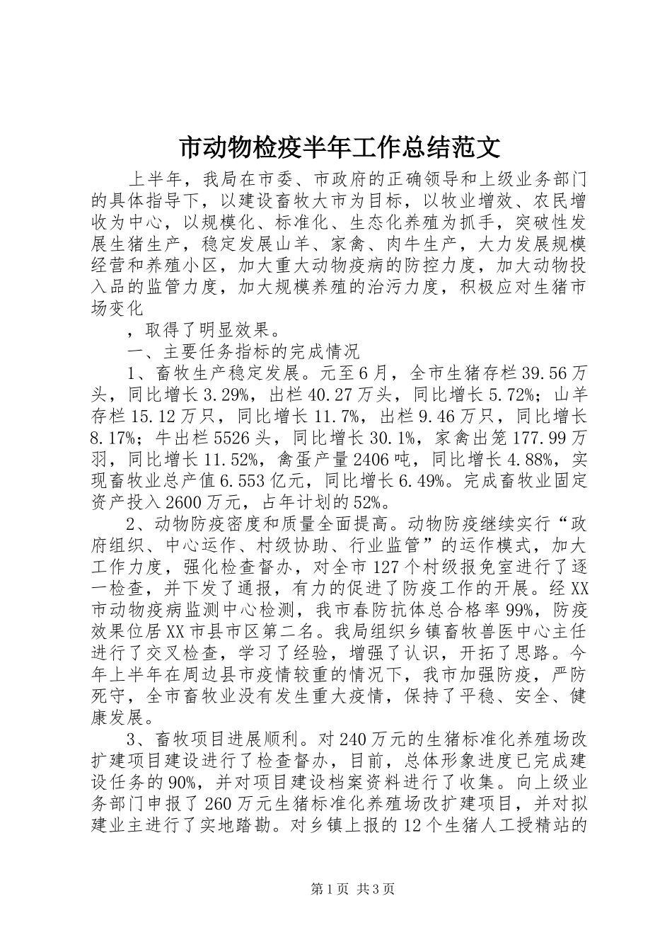 市动物检疫半年工作总结范文 _第1页