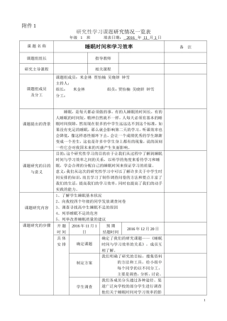 示例研究性学习课题研究情况一览表