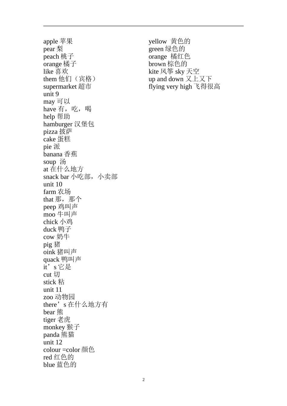 深圳广州沪教牛津版小学一至六年级英语单词表(含中文)_第2页