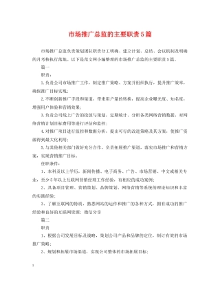 市场推广总监的主要职责5篇 