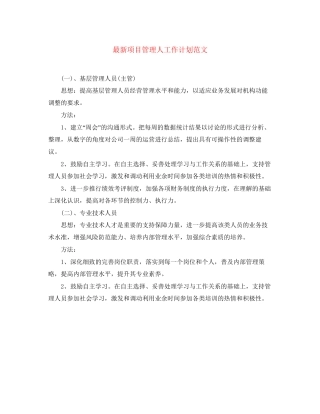 项目管理人工作计划范文