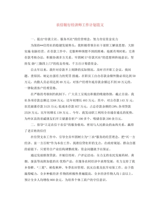 农信银行经济师工作计划范文