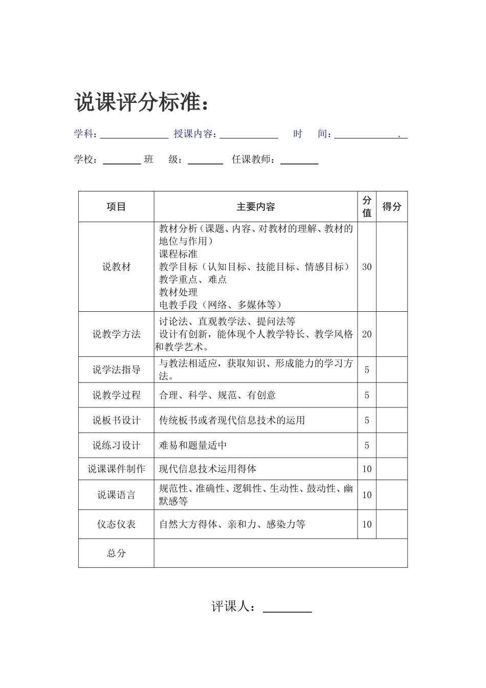 说课评分标准_第1页