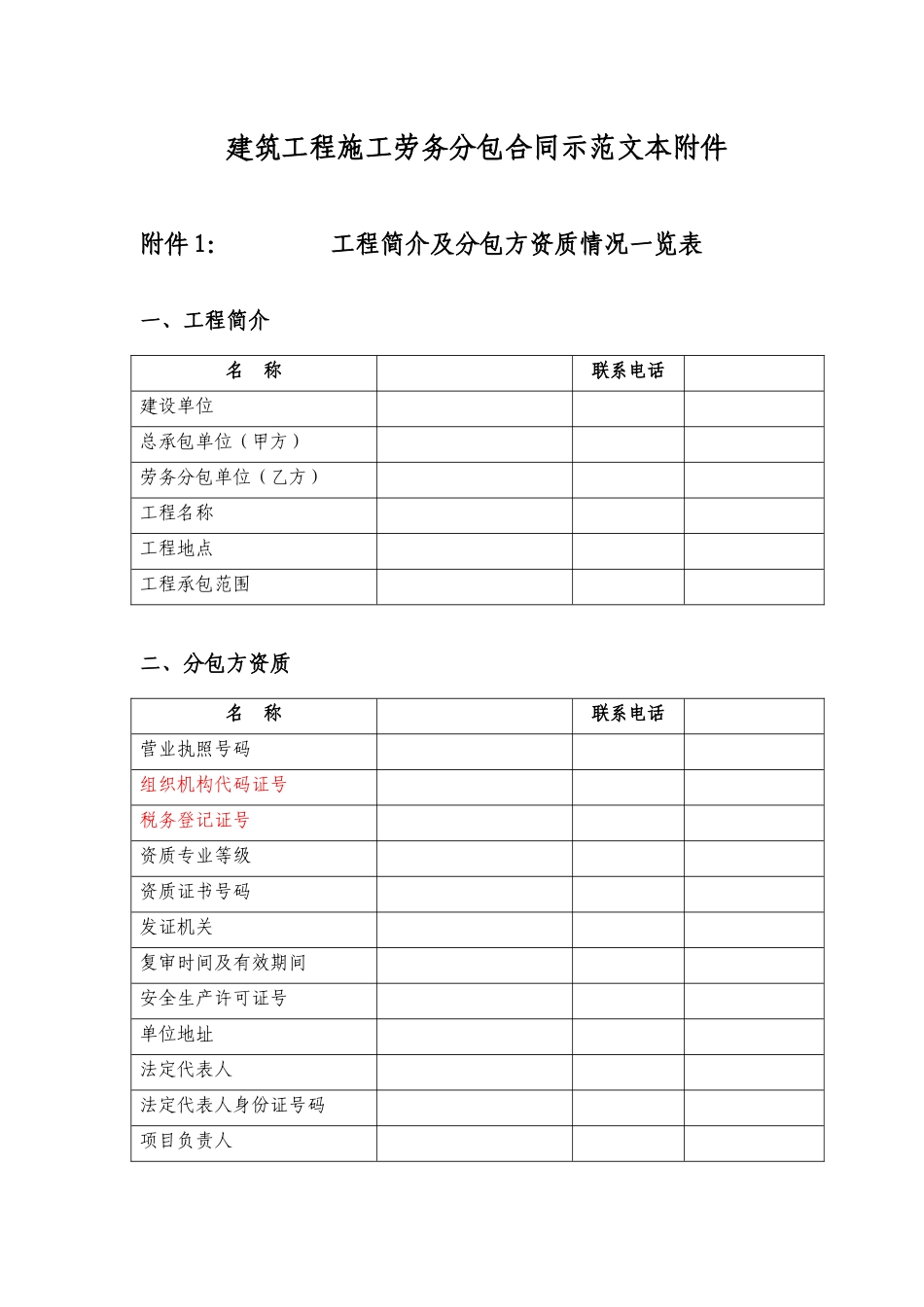 建筑工程施工劳务分包合同示范文本附件_第1页