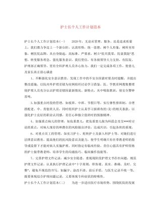 护士长个人工作计划范本