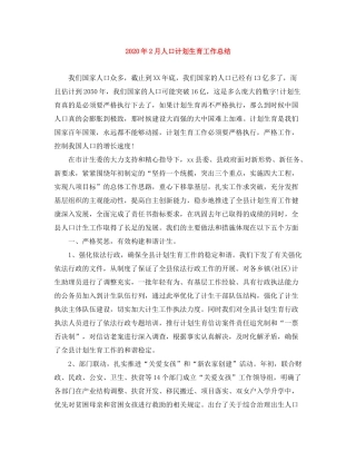 2020年2月人口计划生育工作总结