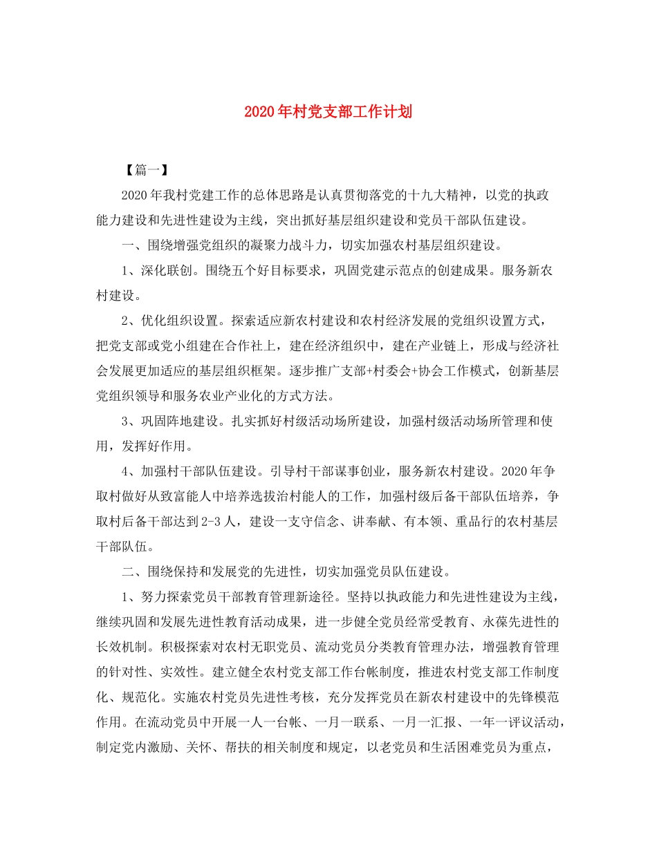 2020年村党支部工作计划_第1页