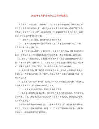 2020年1月护士长个人工作计划范文