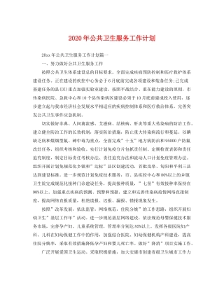 2020年公共卫生服务工作计划2