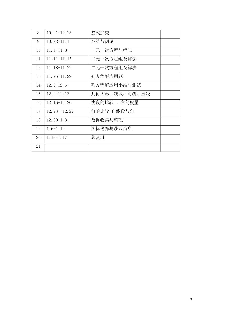 沪科版七年级(上)数学教学计划及教学进度_第3页