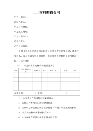 材料购销合同范本-(1)