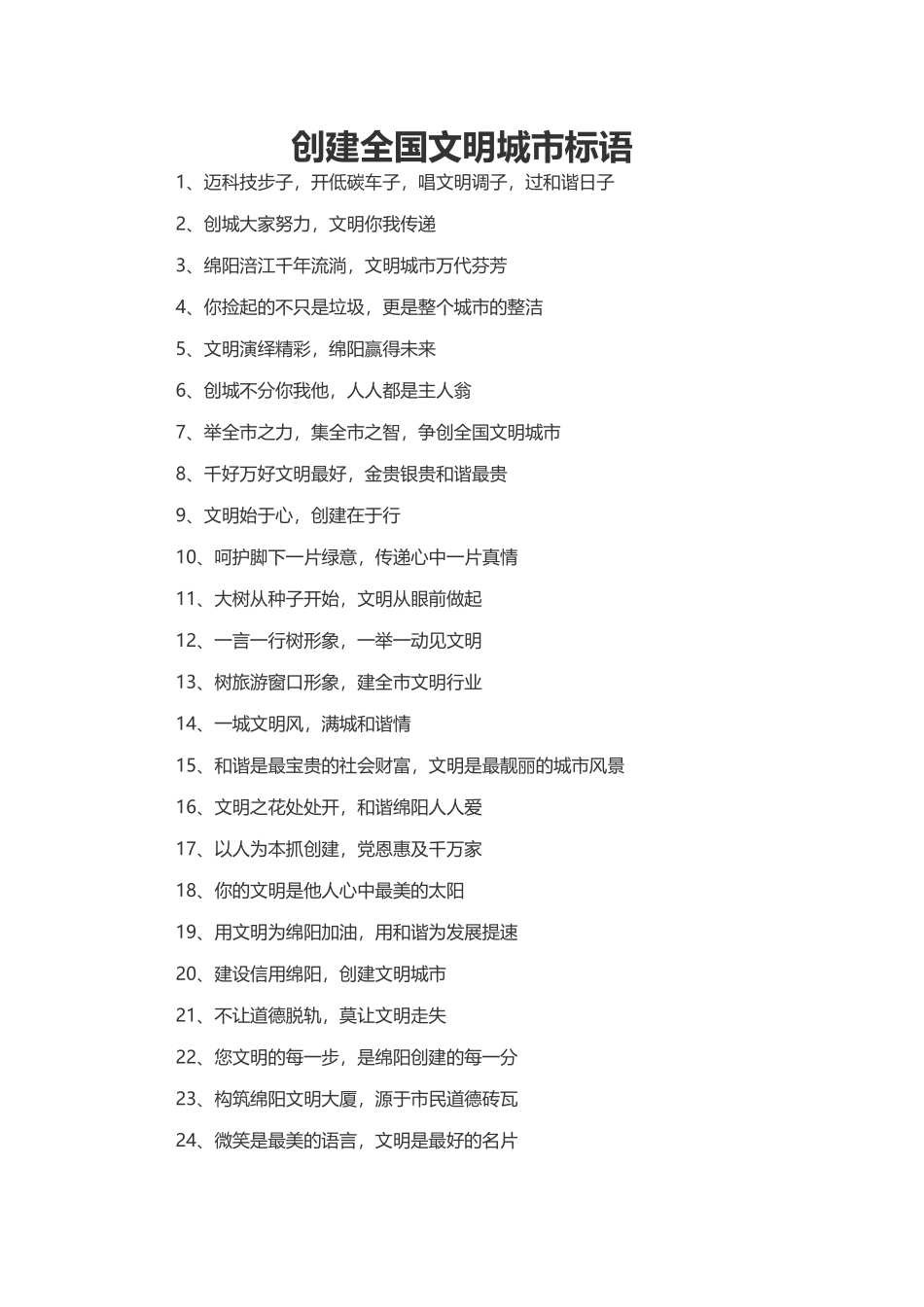 创建全国文明城市标语_第1页